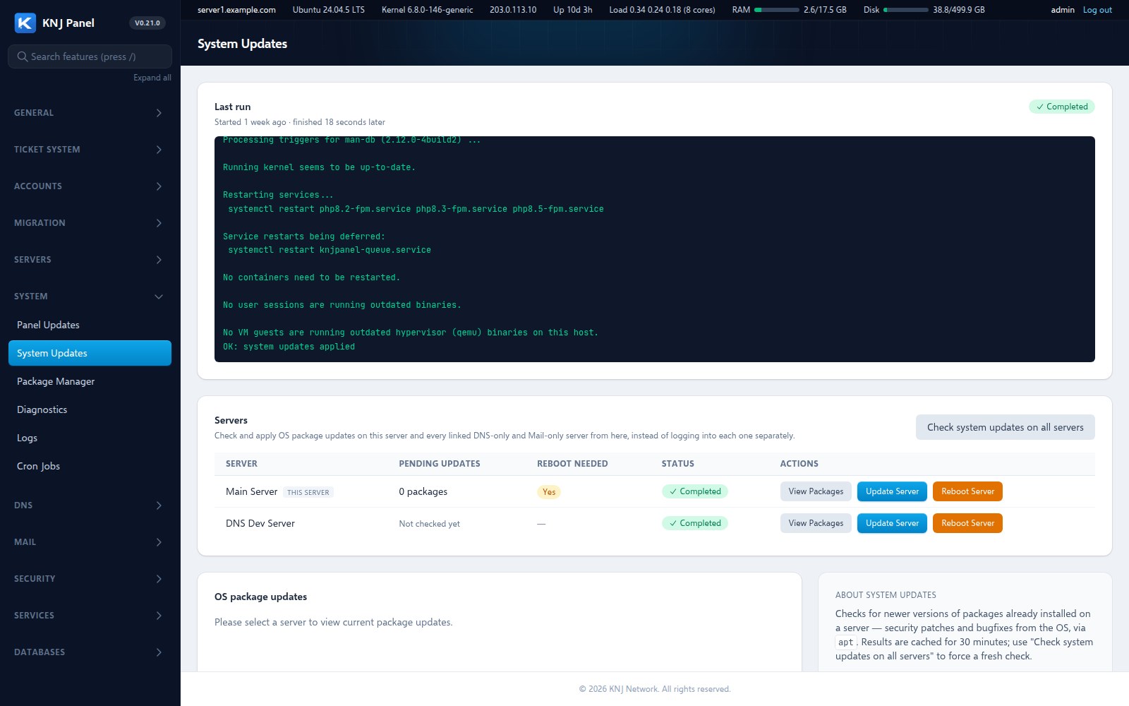 KNJ Panel System Updates