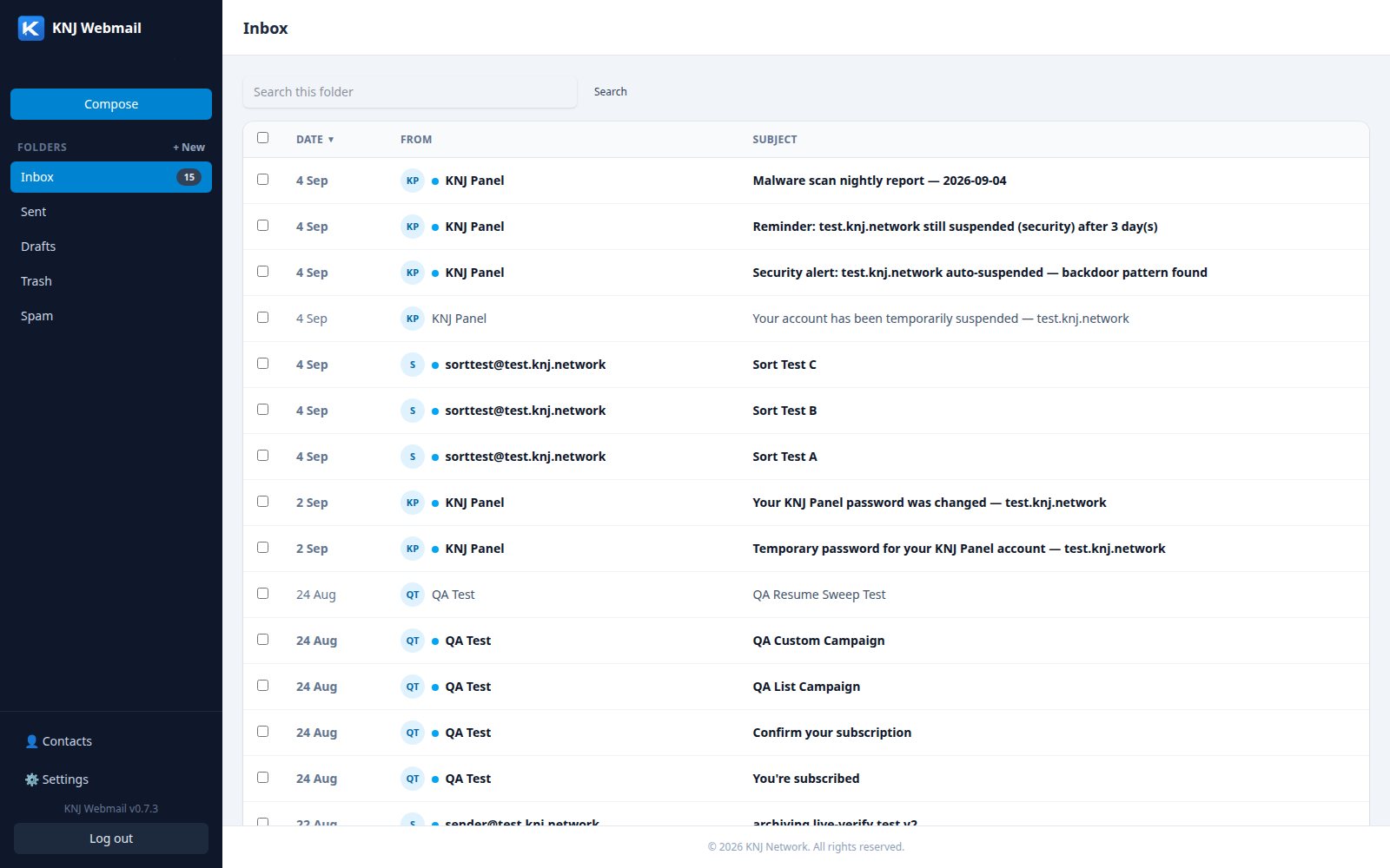 KNJ Webmail inbox